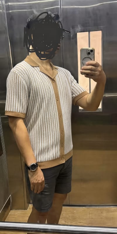 Customer photo review of Striped Knit Polo Shirt - Cross & Crown