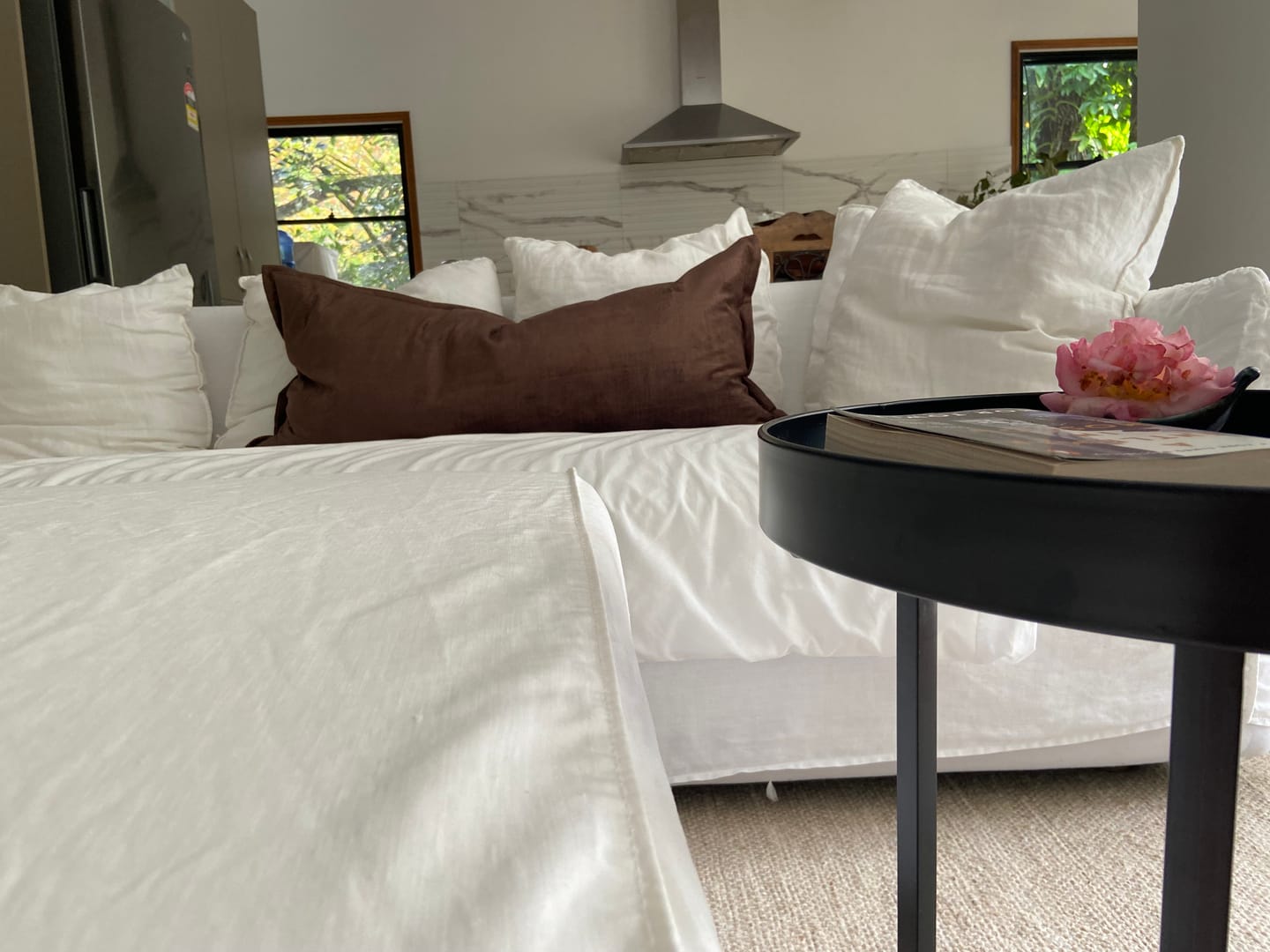 Customer photo review of Velvet Chocolate Bespoke Long Lumbar Cushion Cover