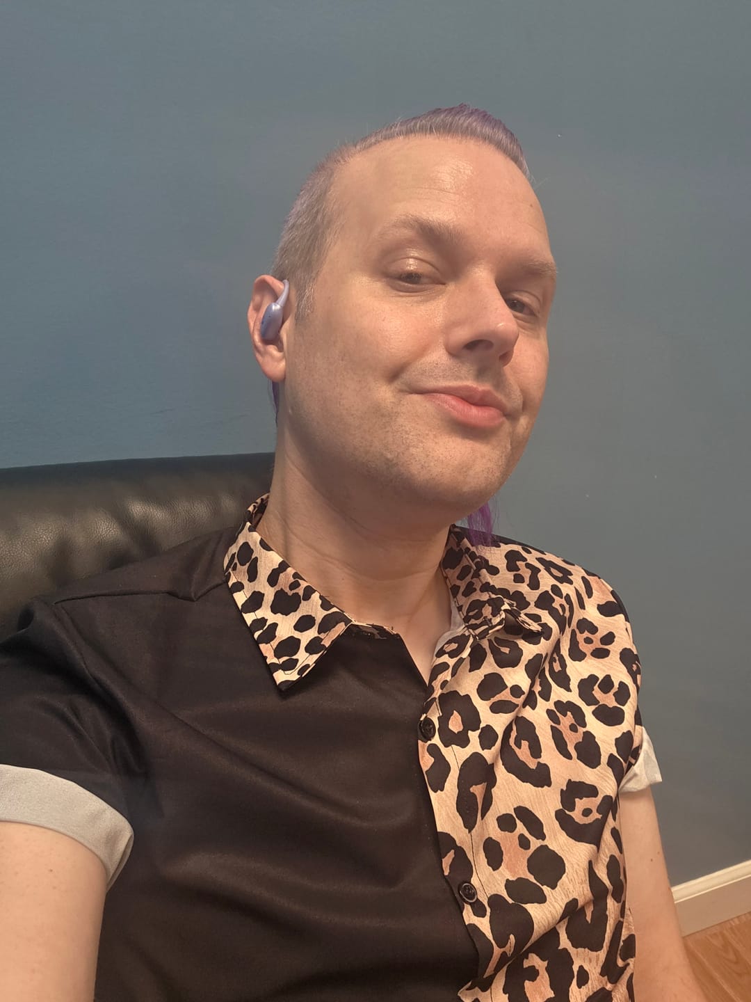 Customer photo review of Leopard Print Patchwork Button Up Shirt