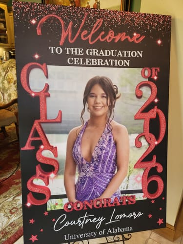 Customer photo review of Personalized Graduation Welcome Sign Canvas - Custom Photo Graduation Gifts