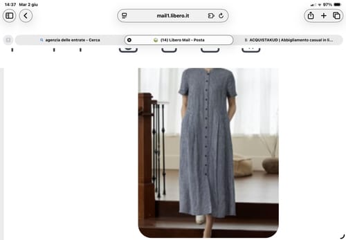 Customer's screenshot of the website photo showing the loose plaid dress being worn.