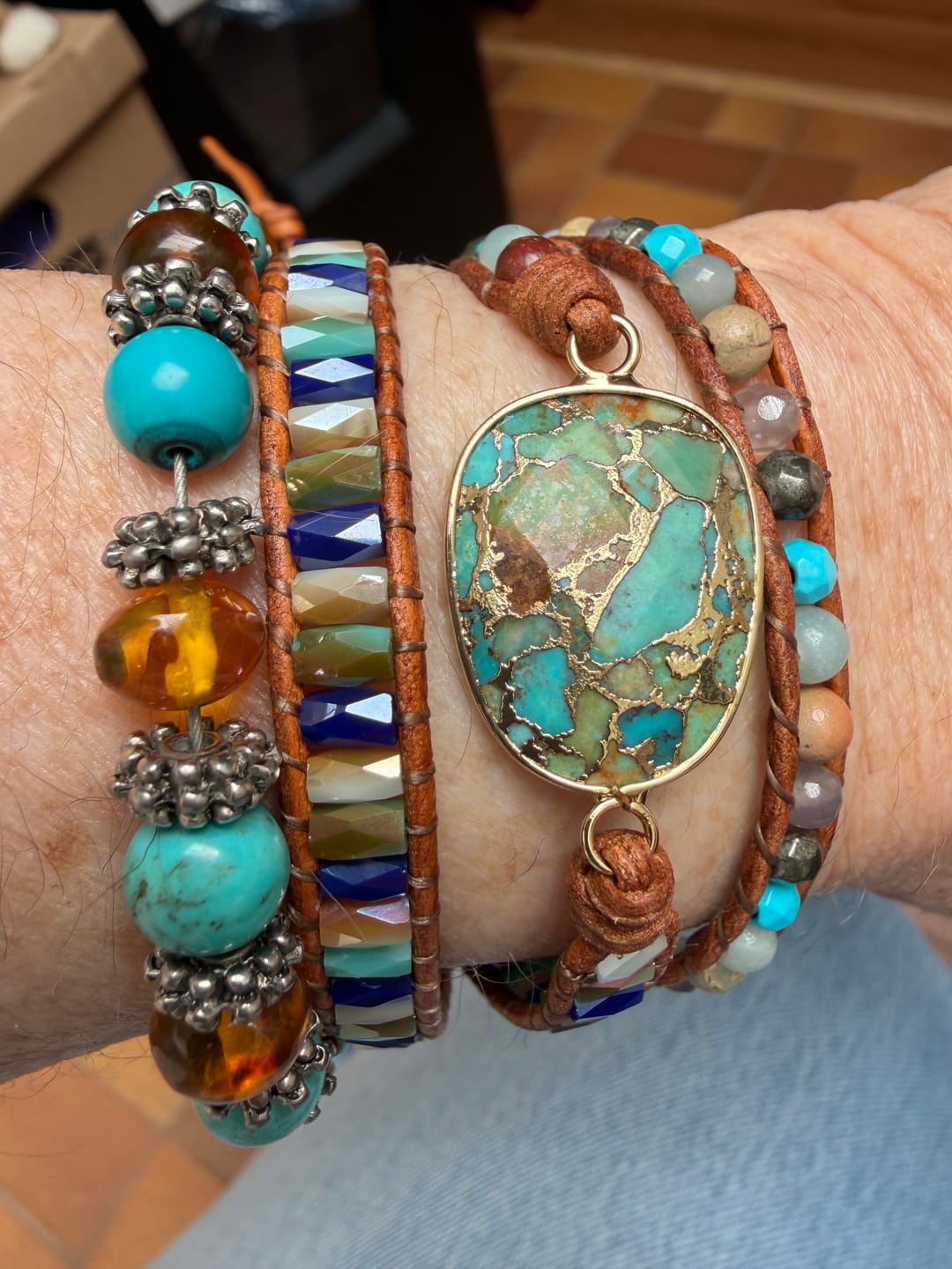 Customer photo review of Natural Turquoise & Jasper Wrap Bracelet