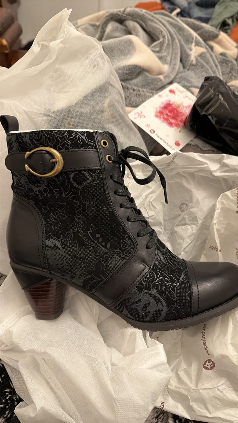 Customer photo review of Timeless Grace Floral Lace-Up Ankle Boots