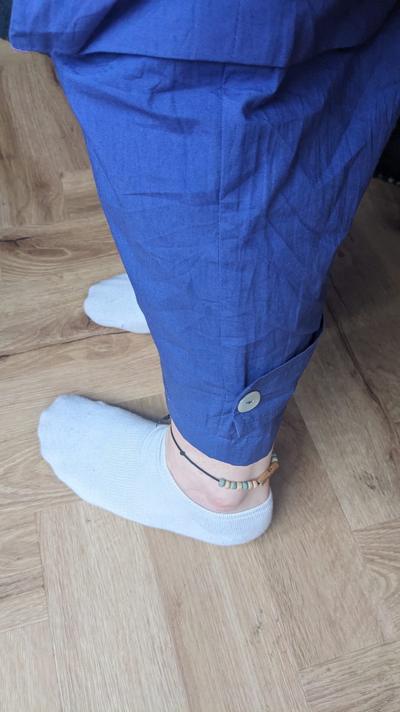 Customer photo review of Blue Cotton Poplin V-Neck Sleeveless Cargo Jumpsuit