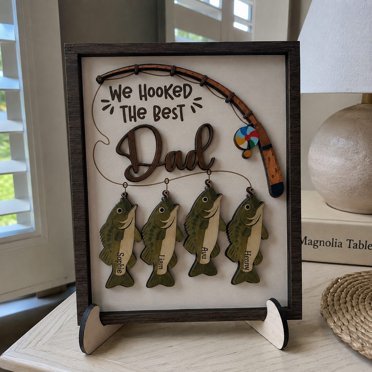 Customer photo review of We Hooked The Best Dad With Kids Names - Personalized Customized 2-Layered Wooden Plaque - Special Gift For Father, Dad, Grandpa, Husband, Him