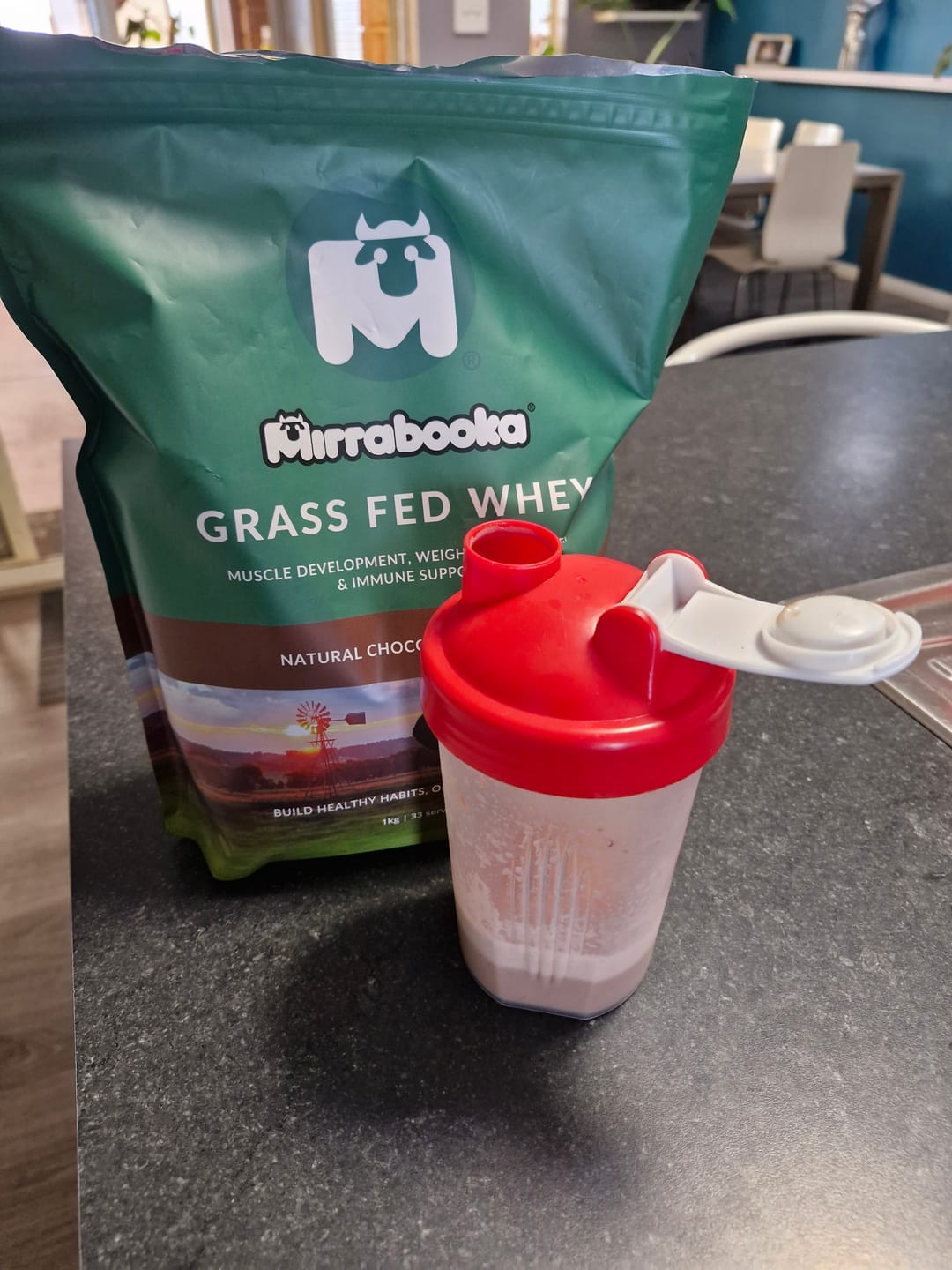 Customer photo review of Grass Fed Whey Protein Chocolate 1kg (33 servings)