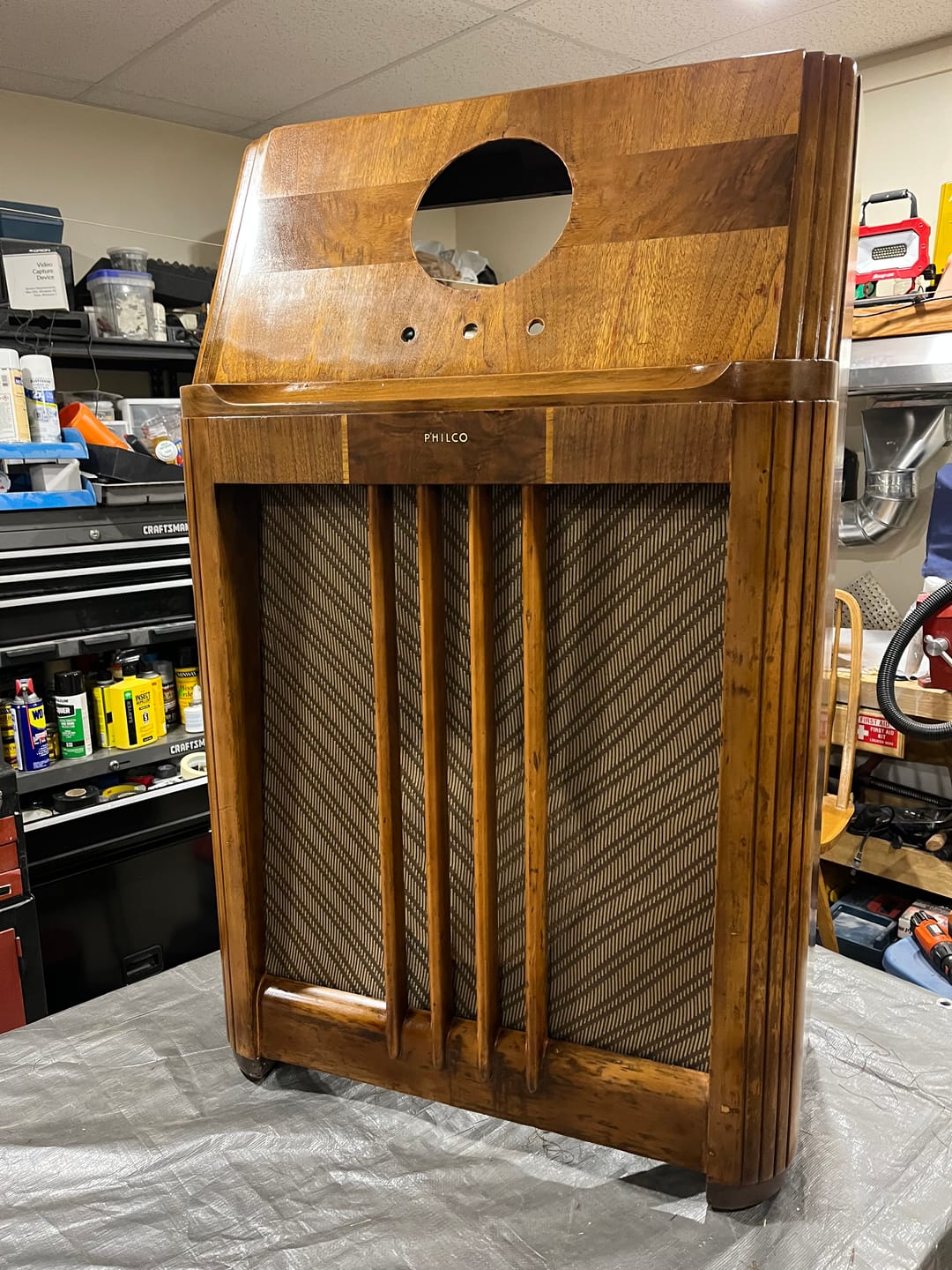 Customer photo review of USA-Made Chevron Speaker Grille Cloth – Philco Restoration #24