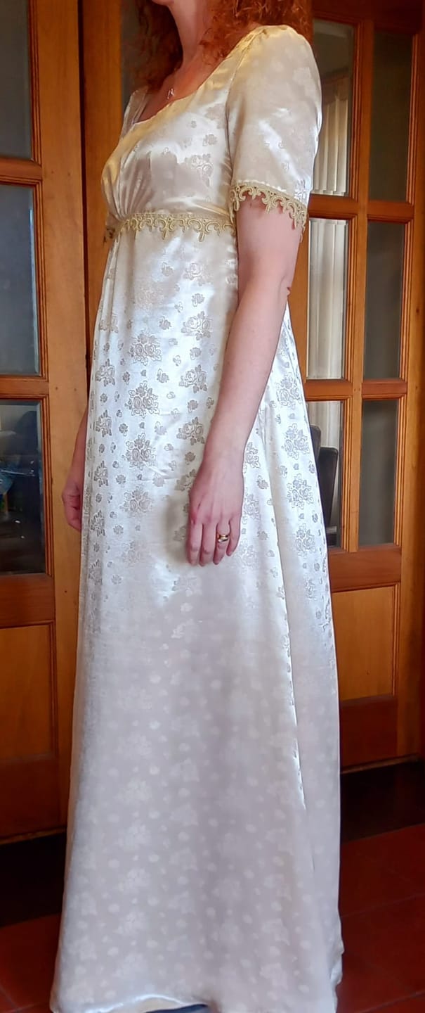 Customer photo review of Blush Meadow Jacquard Satin Fabric