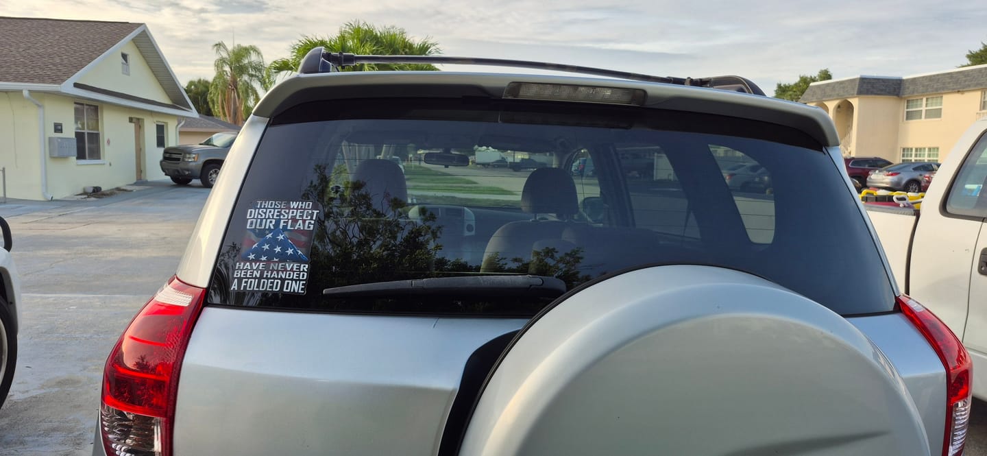 Customer photo review of Those Who Disrespect Our Flag Have Never Been Handed A Folded One Decal