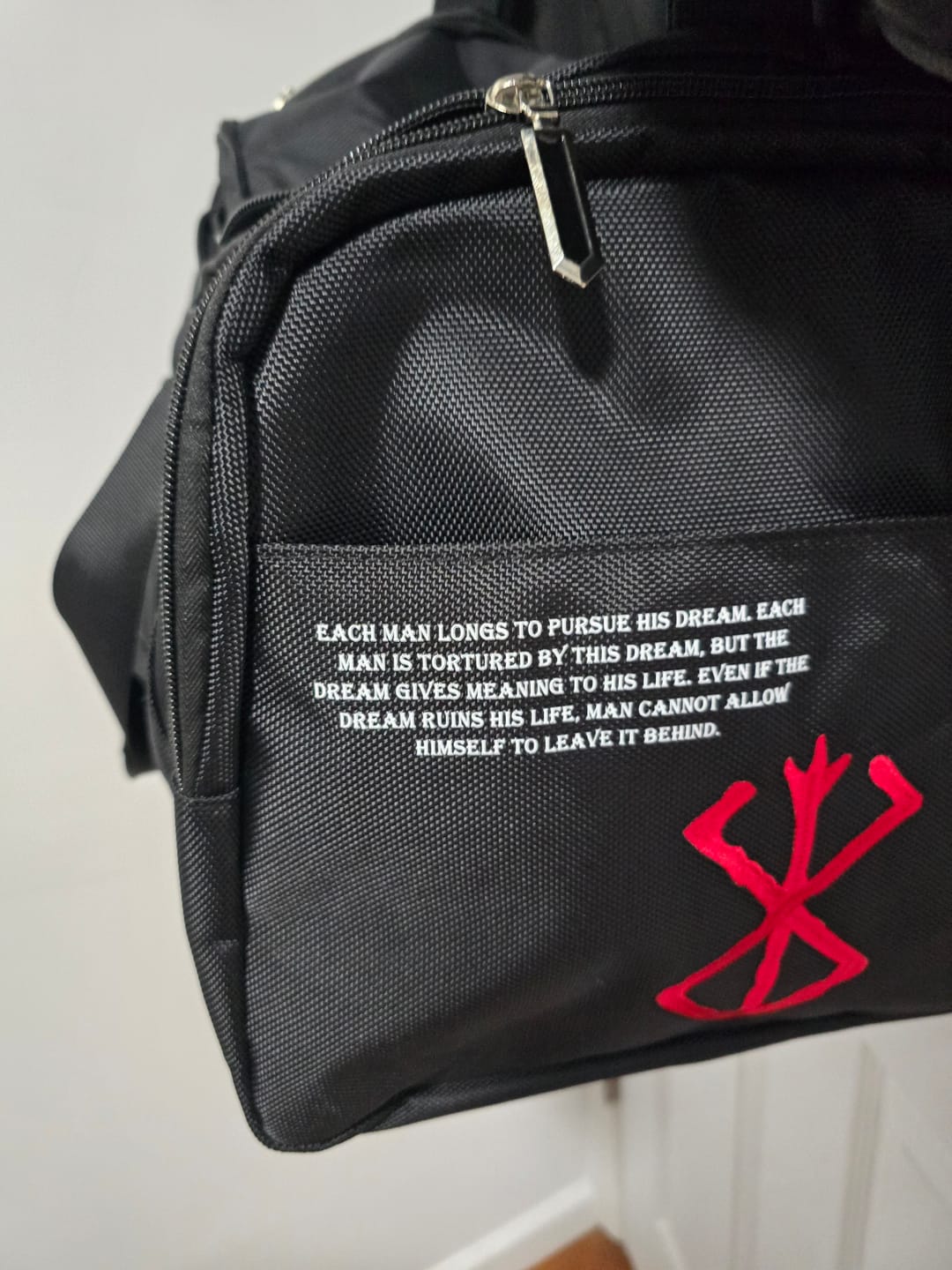 Customer photo review of Black Swordsman Duffel Bag