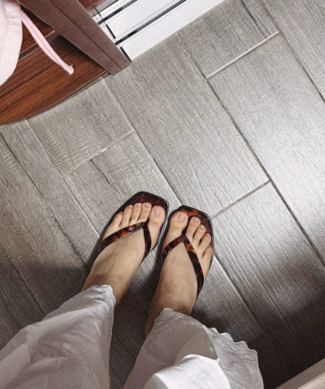 Customer photo review of Jelly Kitten Heel Thong Sandals — 8 Colors