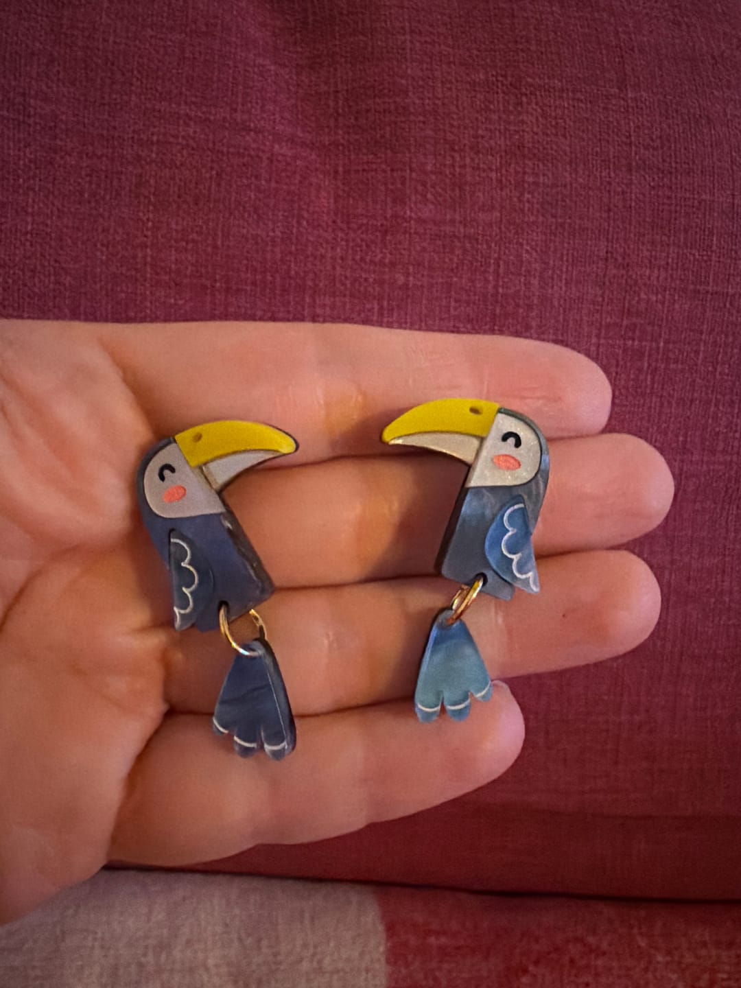 Customer photo review of Toucan Earrings