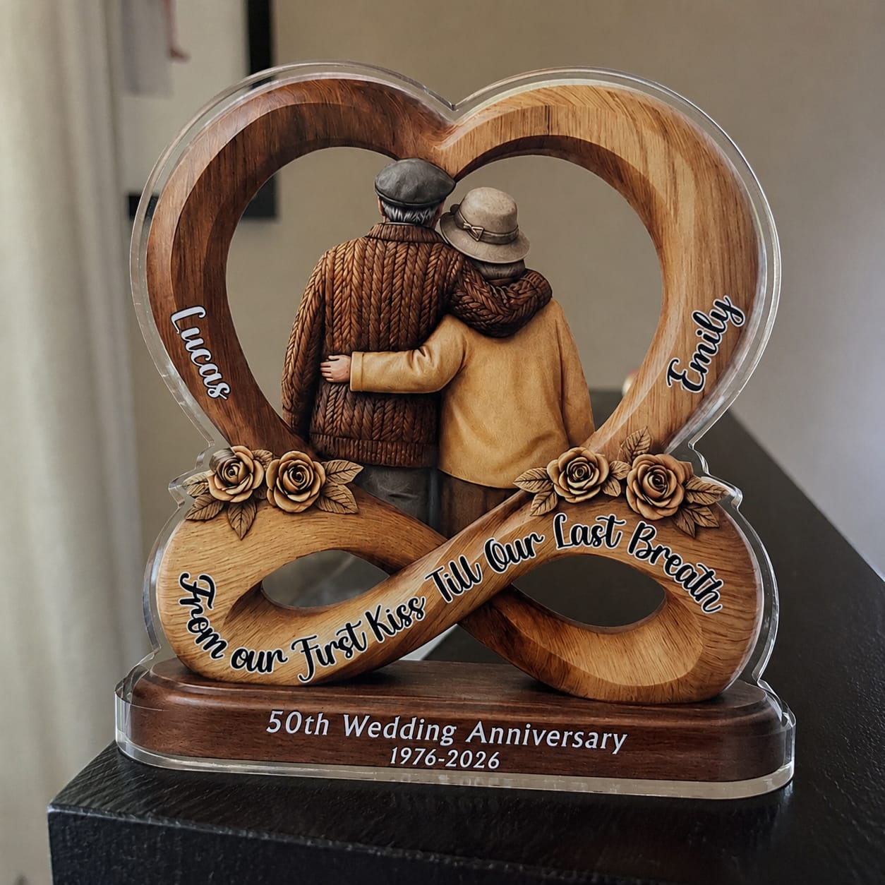 Customer photo review of From First Kiss Till Last Breath -  Personalized Custom Shape Acrylic Plaque - Romantic Gift For Couple, Husband And Wife, Parents, Grandparents