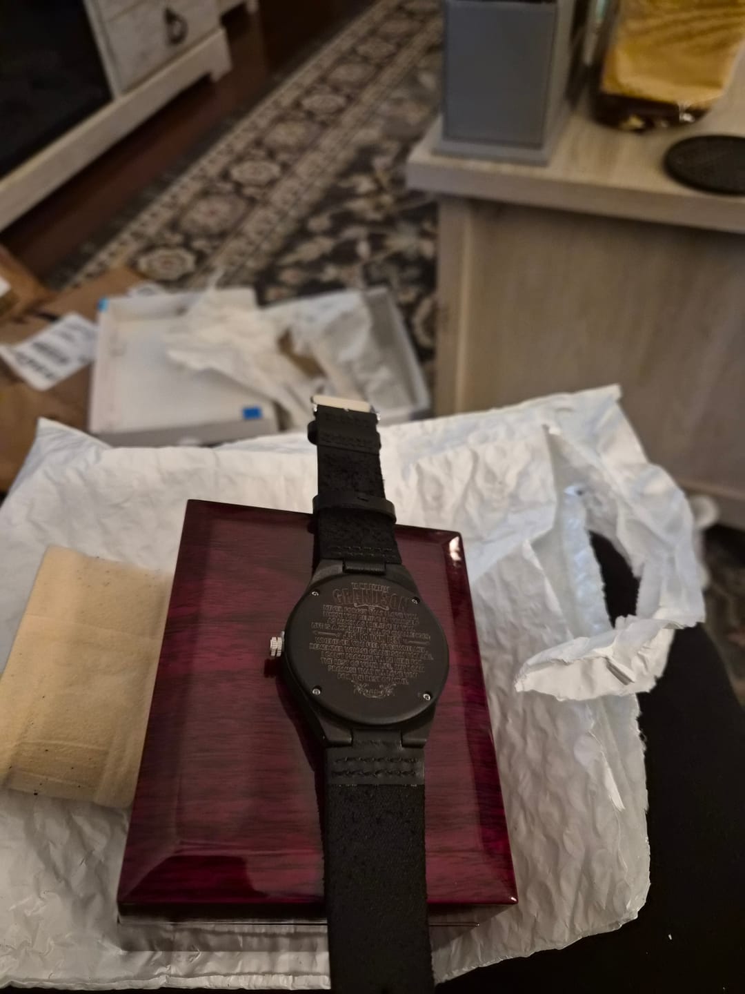 Customer photo review of To My Dearest Grandson - Engraved Wood Watch - SS482G