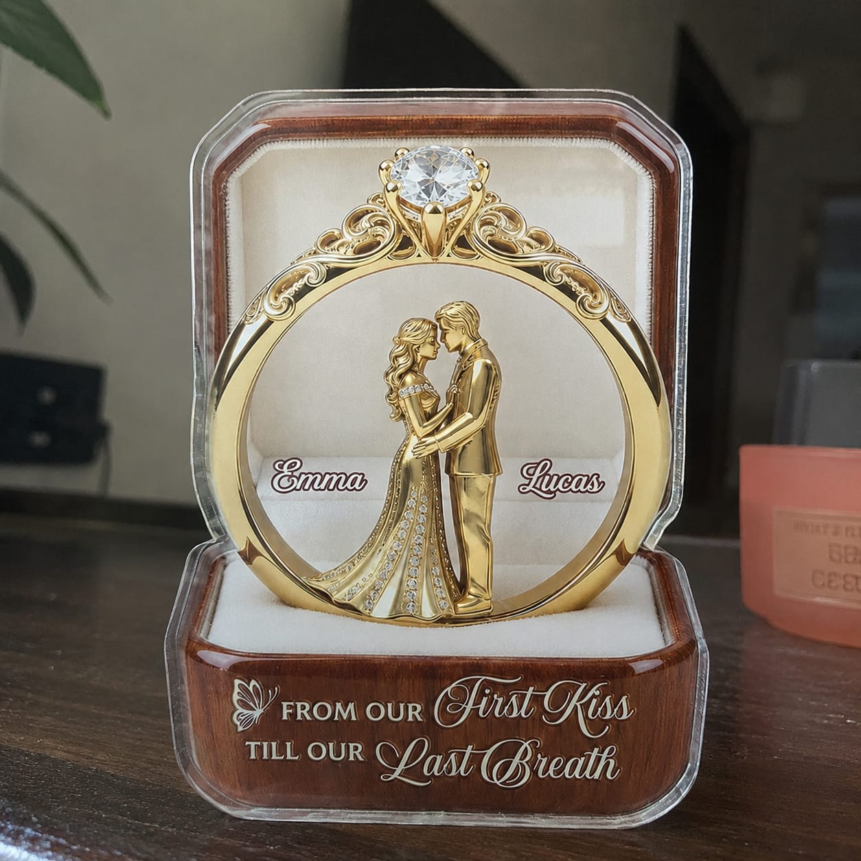 Customer photo review of From Our First Kiss Till Our Last Breath - Personalized Custom Shape Acrylic Plaque - Romantic Keepsake Gift For Husband And Wife