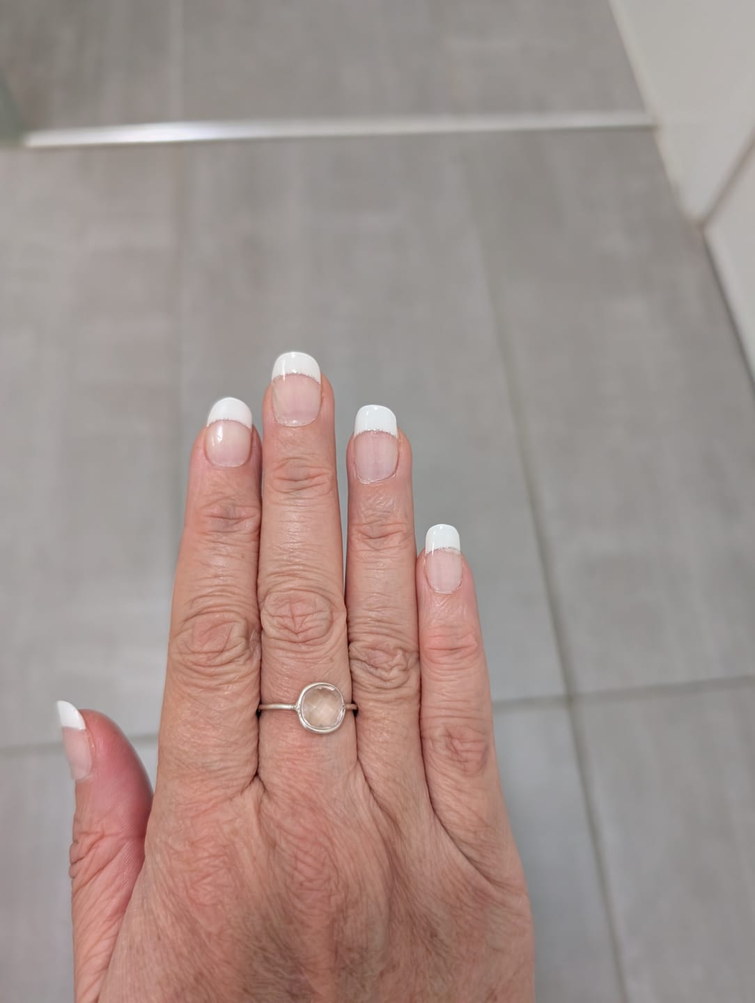 Customer photo review of White French Tip Glitter DIY Semicured Gel Nail Sticker Kit
