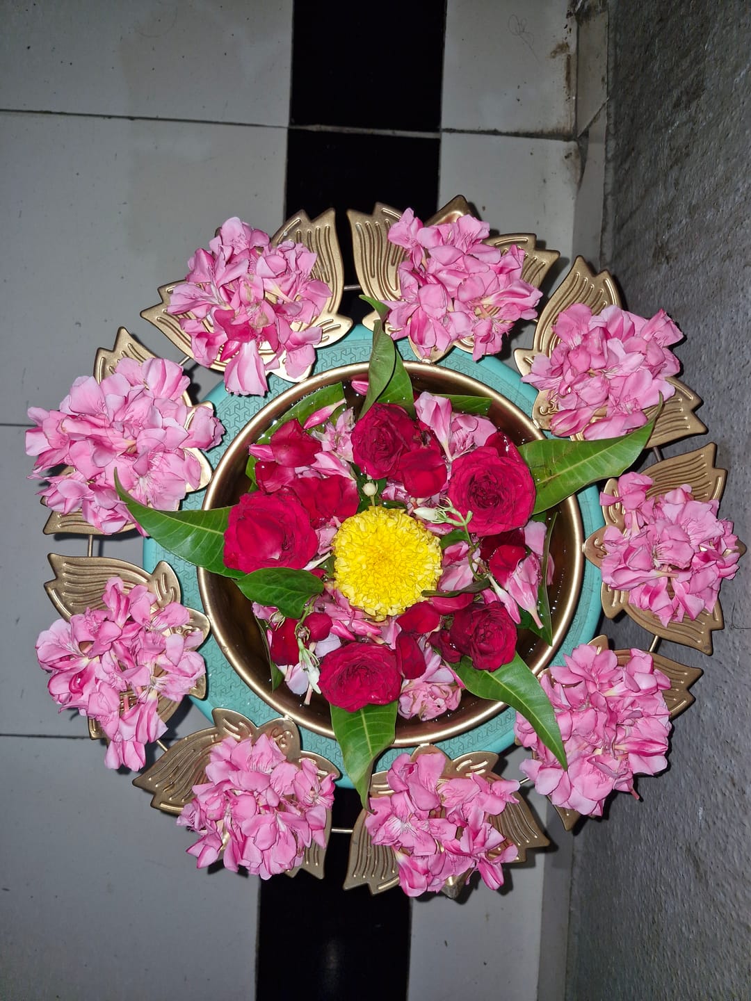 Customer photo review of Beautiful Gold Plated Lotus Urli 17.5 inch
