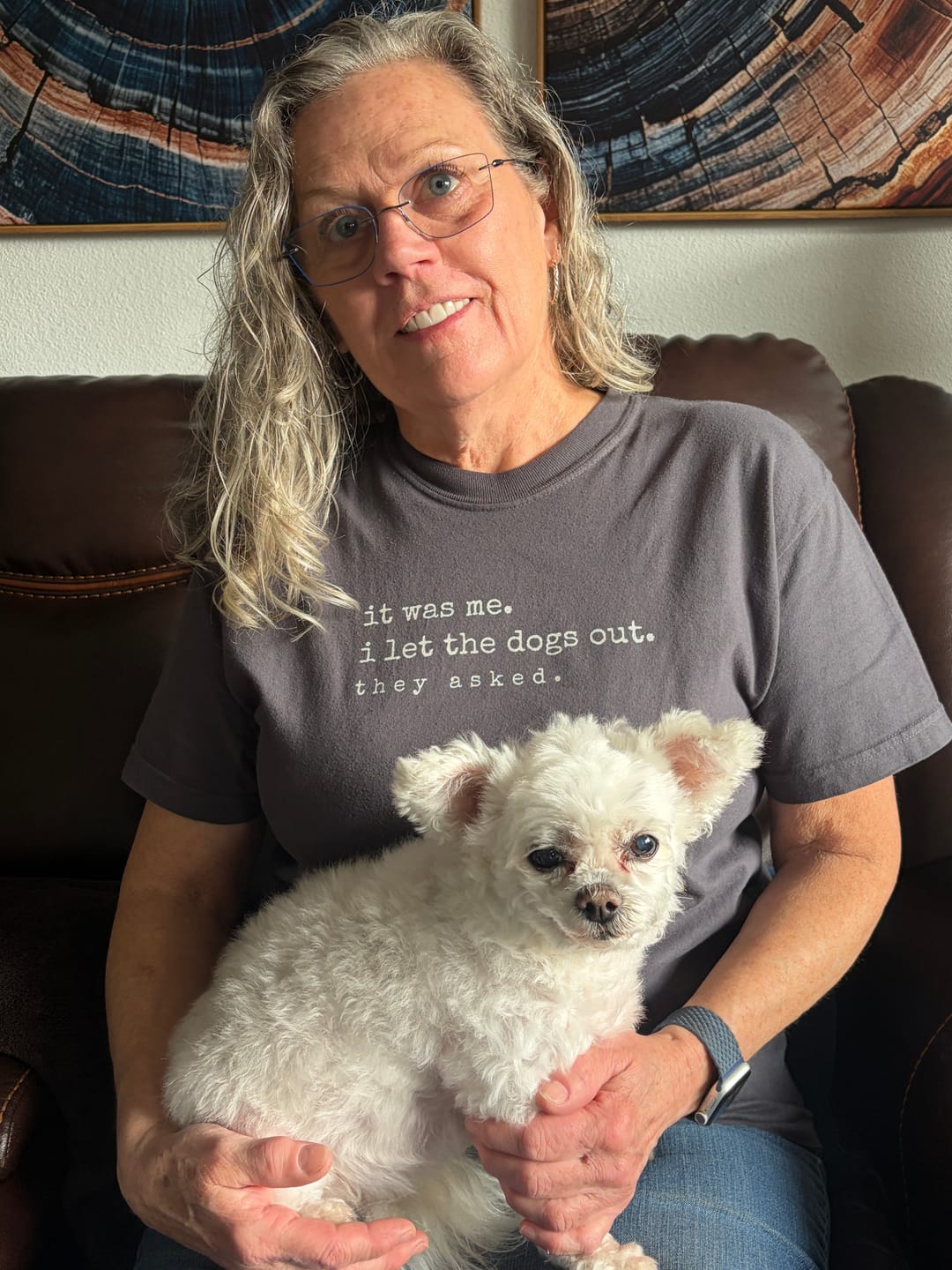 Customer photo review of I let the dogs out T-Shirt