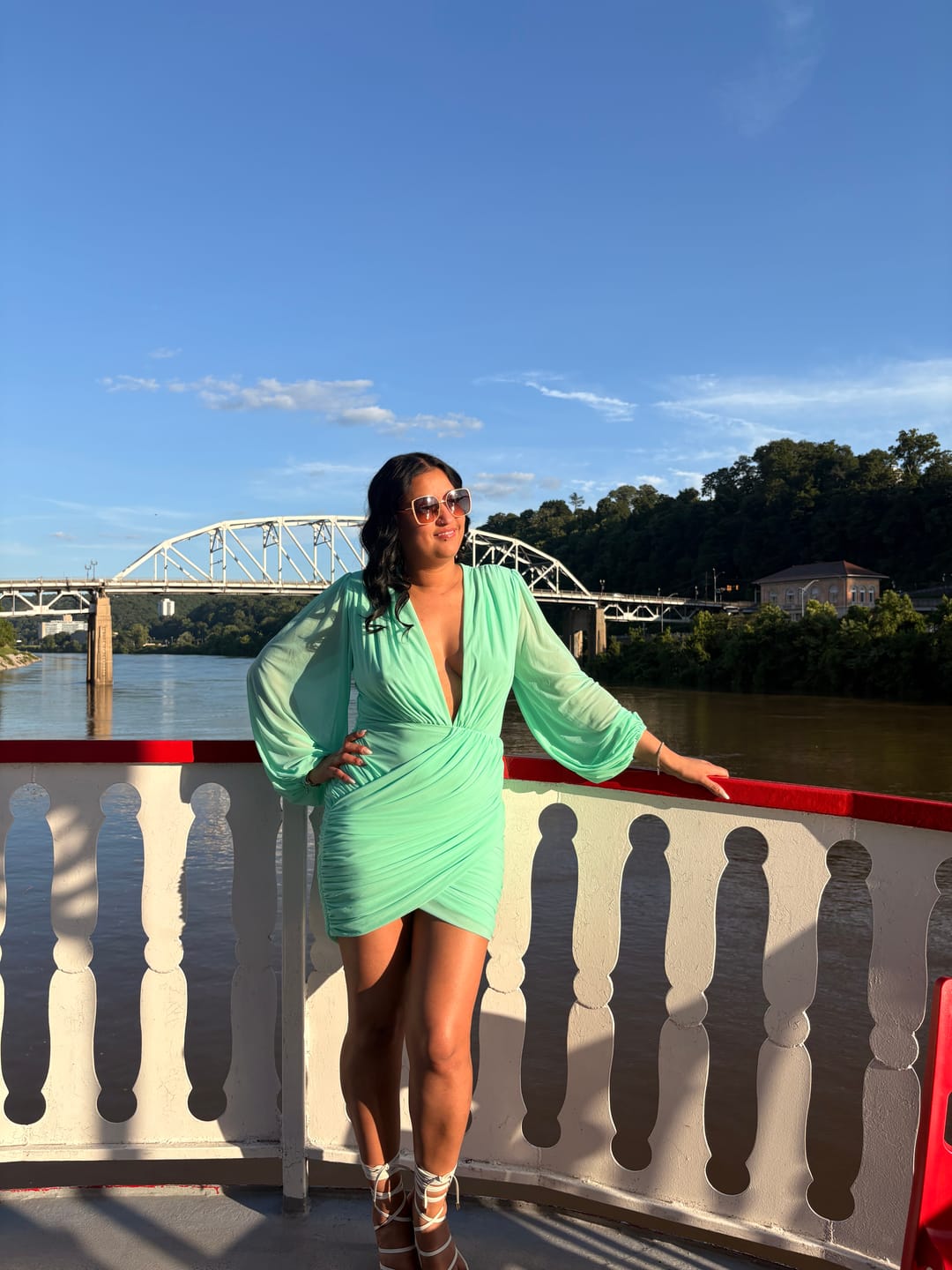 Customer photo review of Deniz Surplice Mini Dress - Mint Green