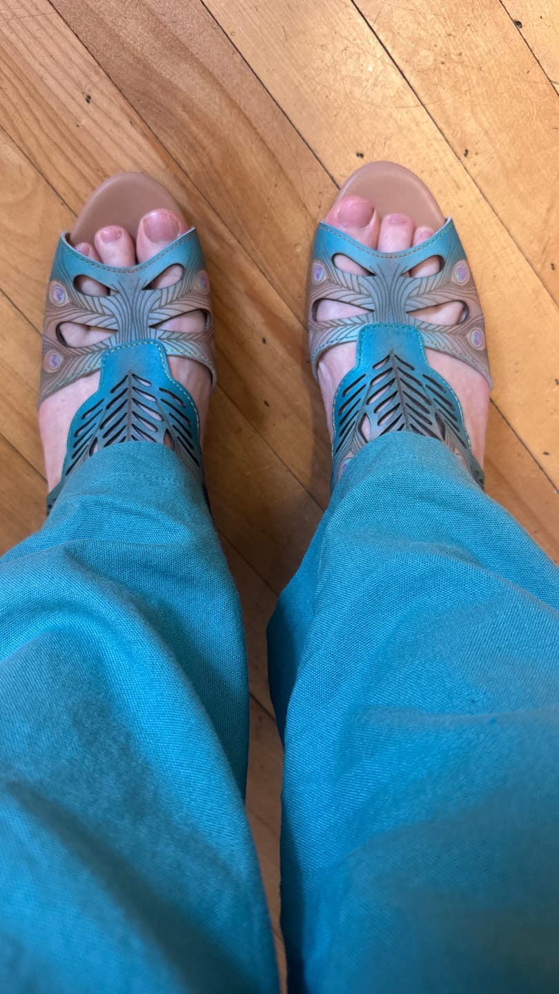Customer photo review of Peacock-Inspired Leather Cutout Sandals