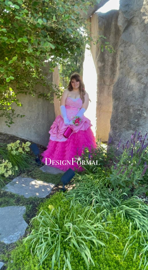 Customer photo review of Custom Teenagers Plus Size Strapless Pickup Fuchsia White Prom Dress