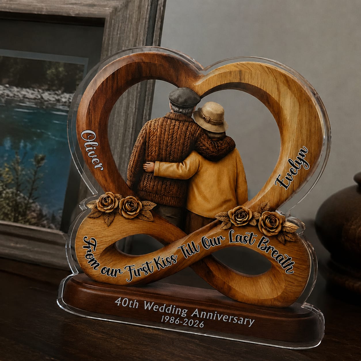Customer photo review of From First Kiss Till Last Breath -  Personalized Custom Shape Acrylic Plaque - Romantic Gift For Couple, Husband And Wife, Parents, Grandparents
