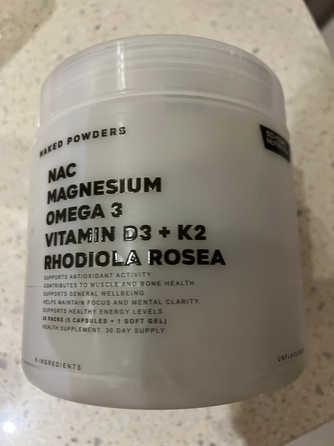 Customer photo review of NAC, Magnesium, Omega 3, Vit D3 + K2, Rhodiola Rosea - 30 daily packs