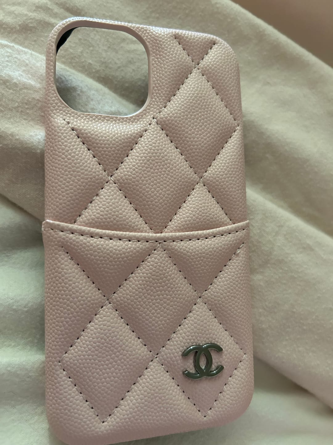Customer photo review of LEATHER CC IPHONE CASE WITH CRAD HOLDER PINK