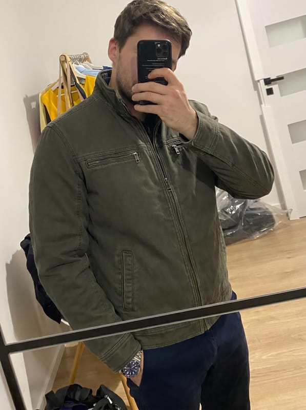 Customer photo review of Valmont Vintage Olive Field Jacket - Cross & Crown