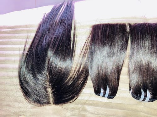 Customer photo review of Vietnamese Super Double Drawn Bone Straight Natural Black Bundles