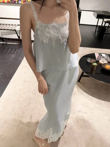 Customer photo review of Celeste Lace Spliced Two-Piece Midi Set