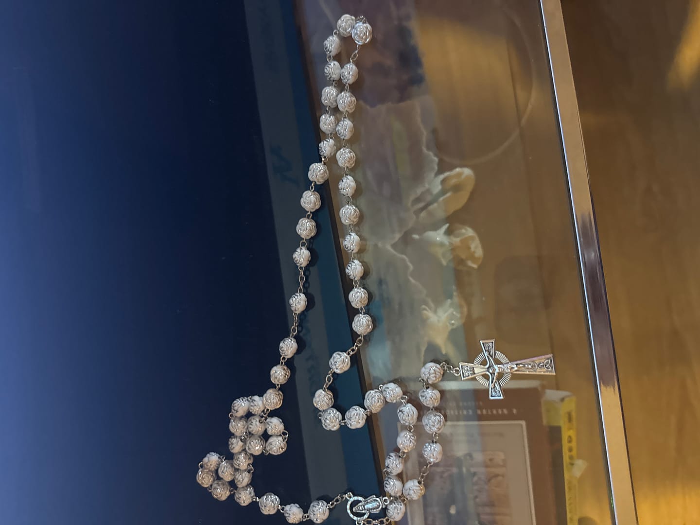 Customer photo review of Delicate White Rose Devotional Beads Rosary and Bracelets with Virgin Mary