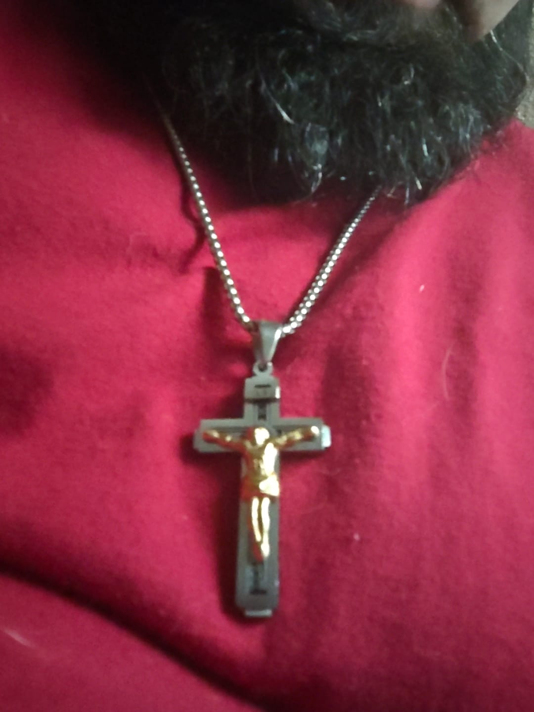 Customer photo review of Crafted Jesus Crucifix Titanium Necklace