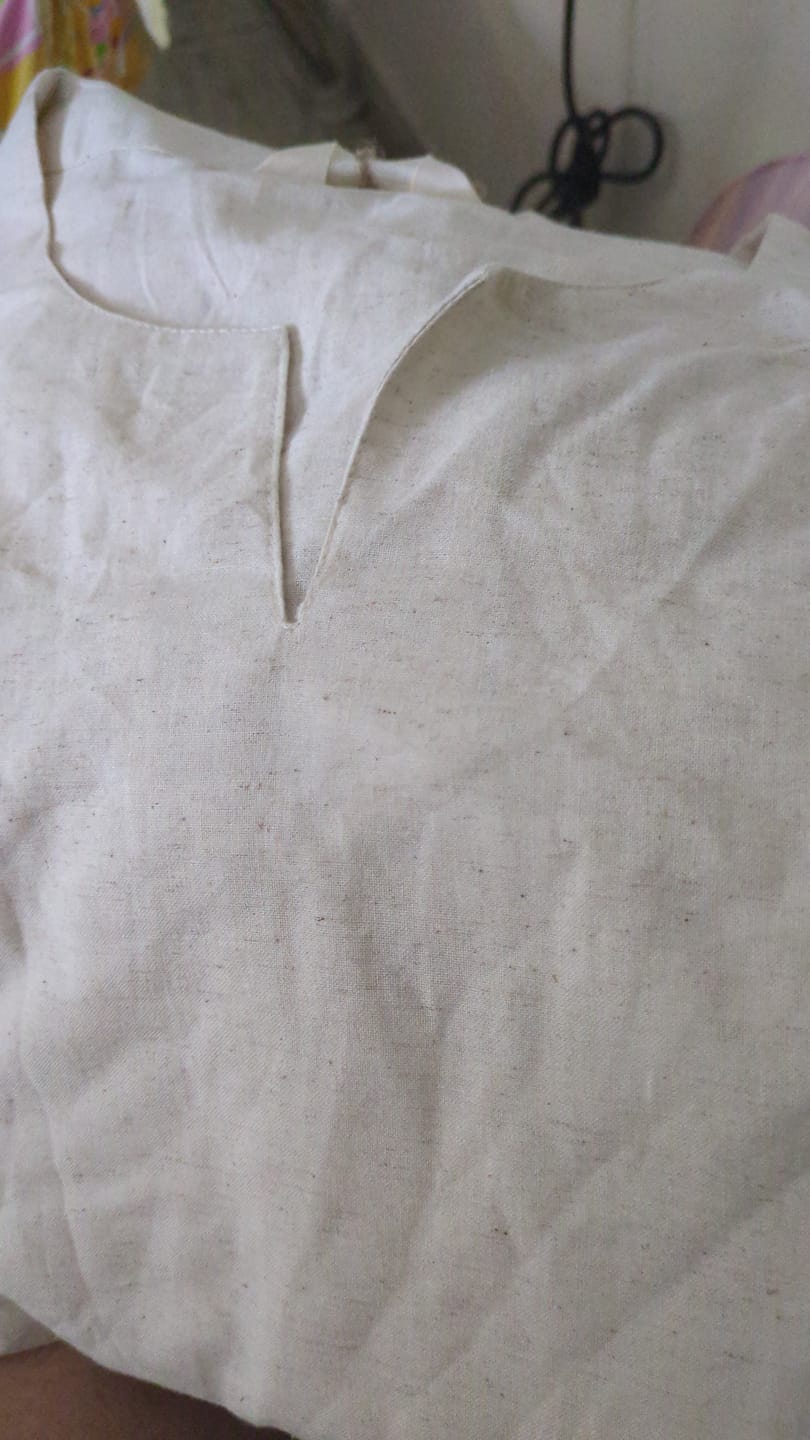 Customer photo review of Women Ecru Airy Linen Split Neck Short Kurta