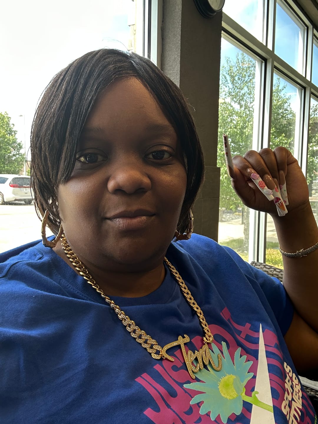 Customer photo review of LUXIIVA® JANICE RHINESTONE CUBAN NAME NECKLACE