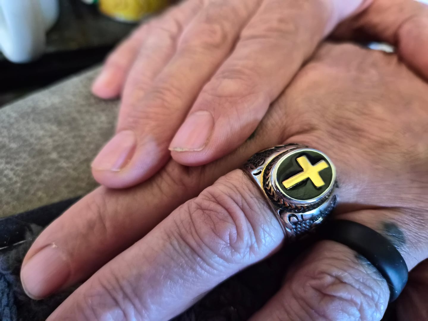 Customer photo review of Christianartworkshop Retro Cross "Hand of God" Titanium Religion Ring