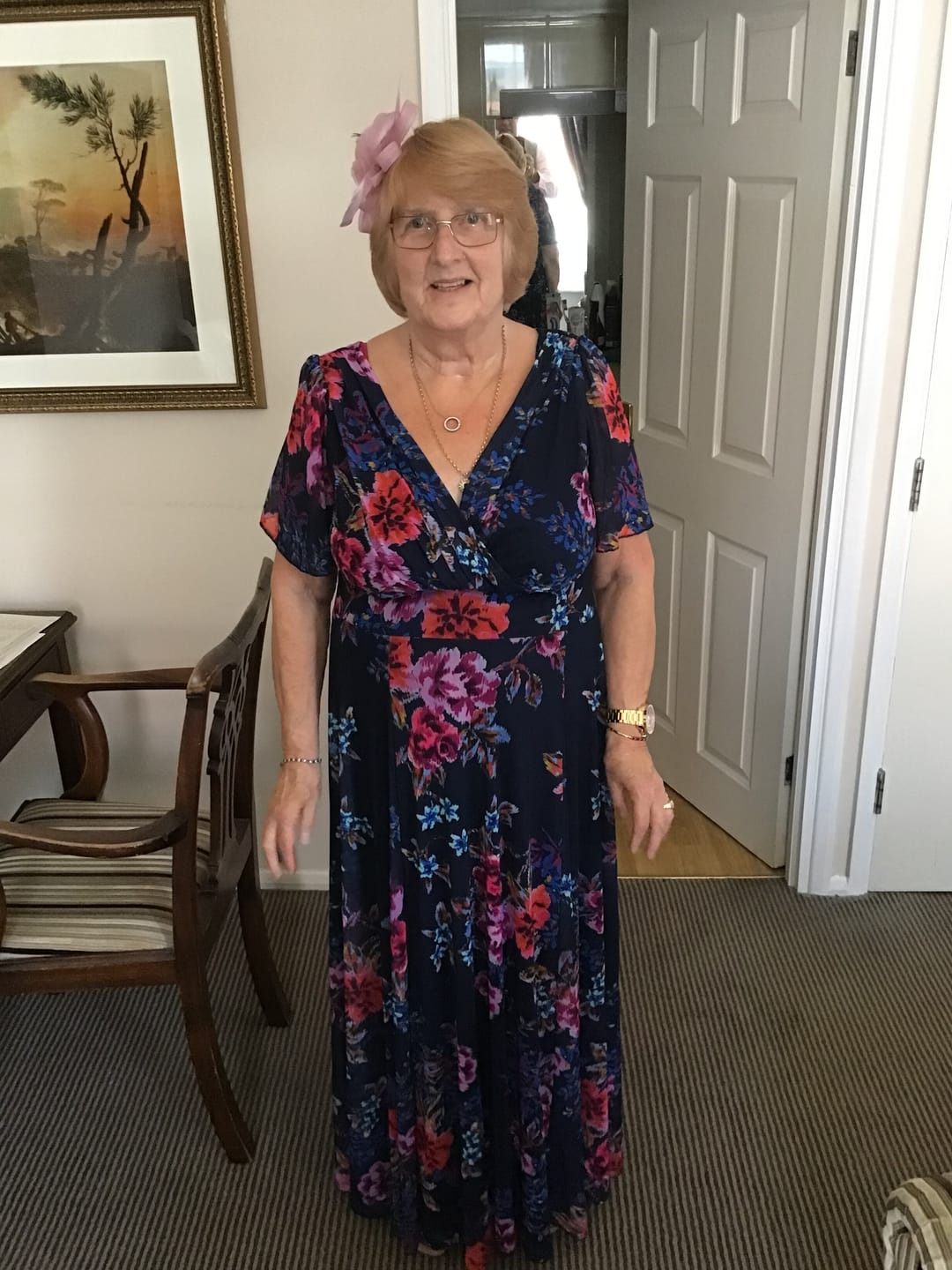 Customer photo review of Isabelle Navy Amethyst Float Sleeve Maxi Dress