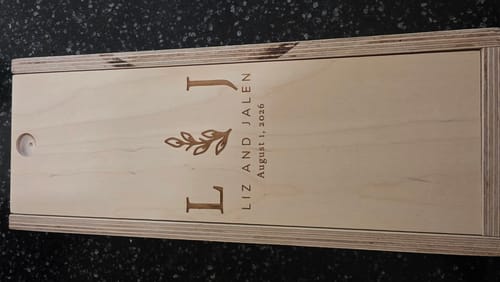 Customer photo review of Custom Engraved Wood Wine Box – Single Bottle