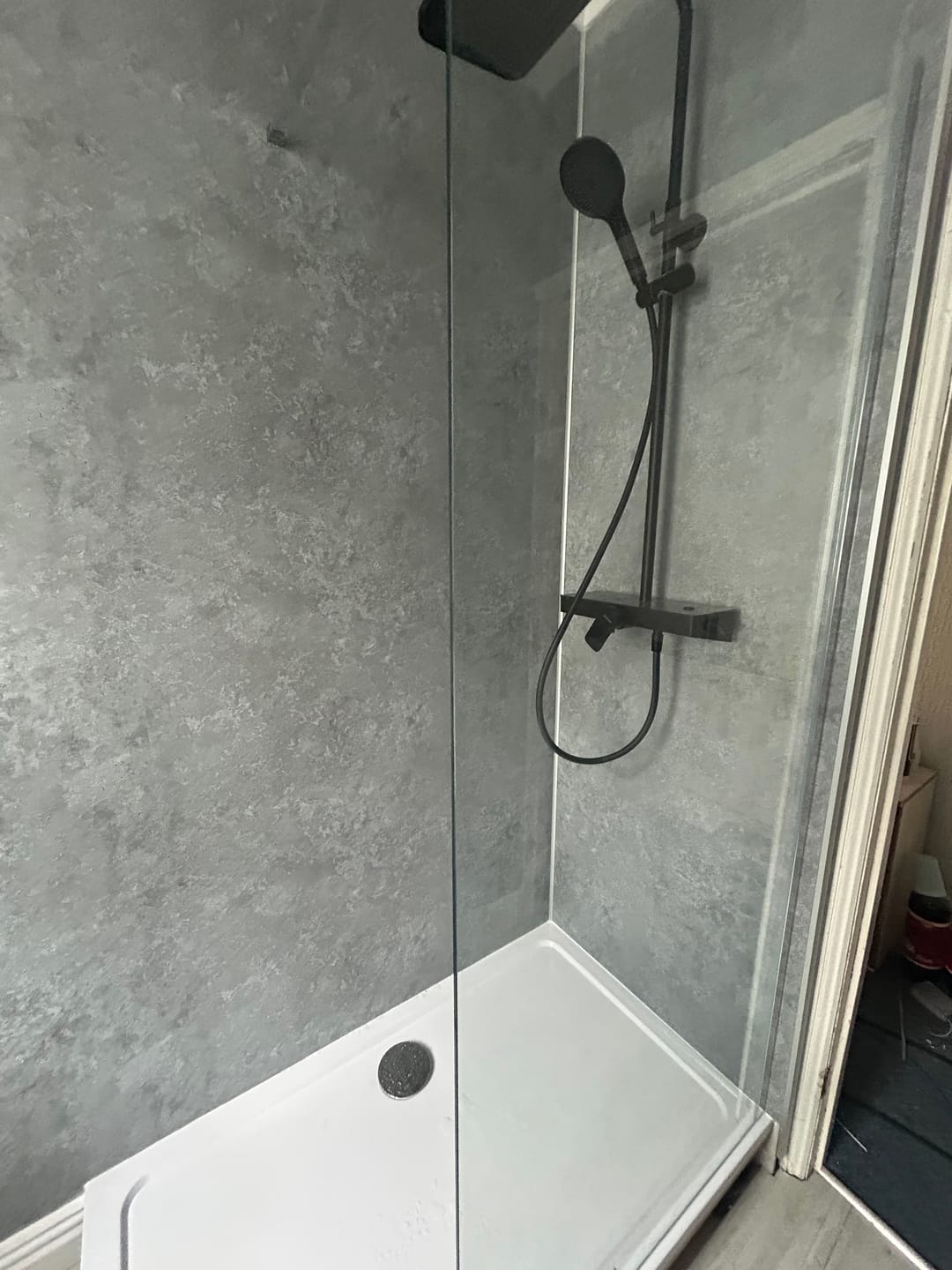 Customer photo review of Premium Grey Concrete Matt Shower Wall Panel - 1M x 2.4M