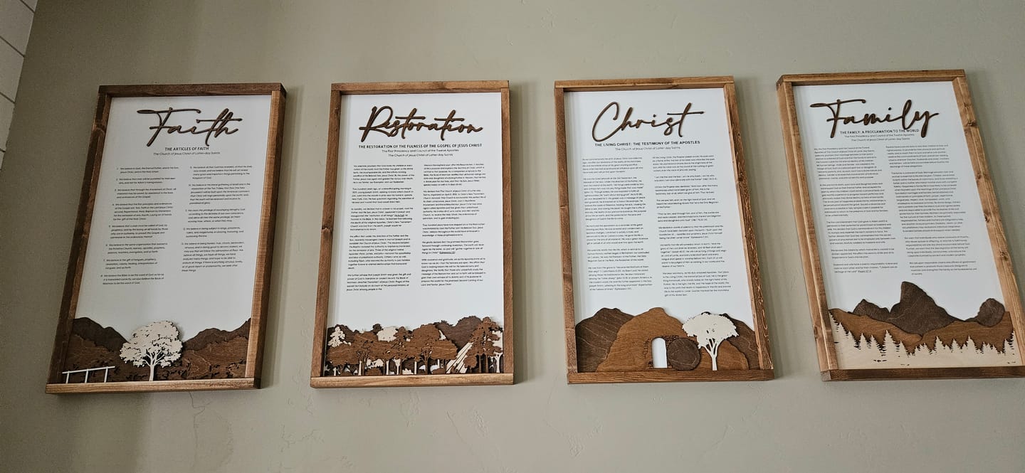 Customer photo review of 4-Piece Framed LDS Proclamation Signs With Beautiful Multi-layered Scenes