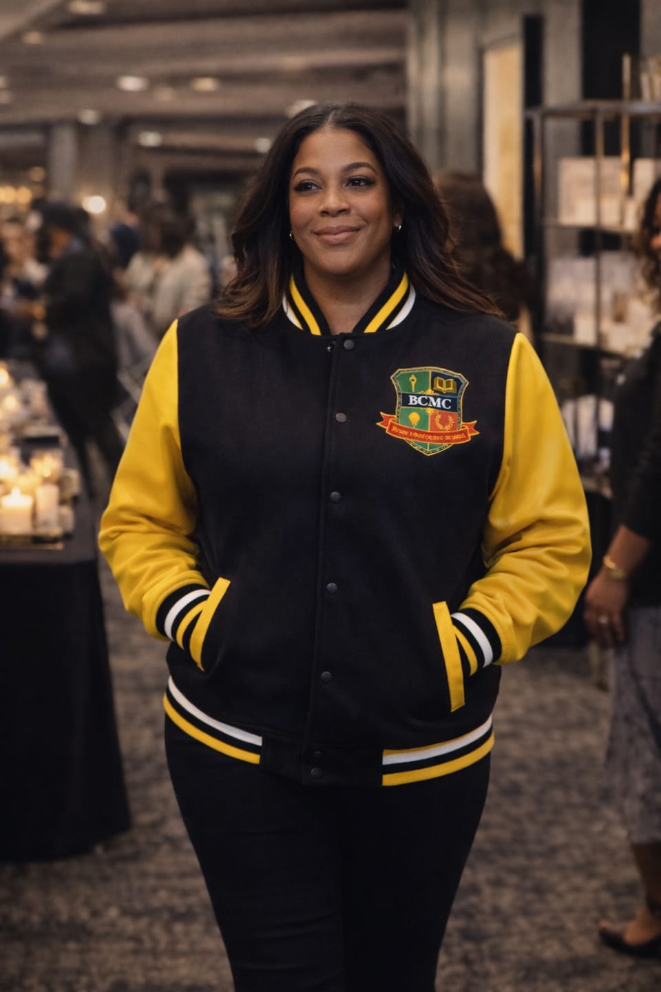 Customer photo review of Custom Black Gold-Black Raglan Sleeves Varsity Full-Snap Letterman Jacket