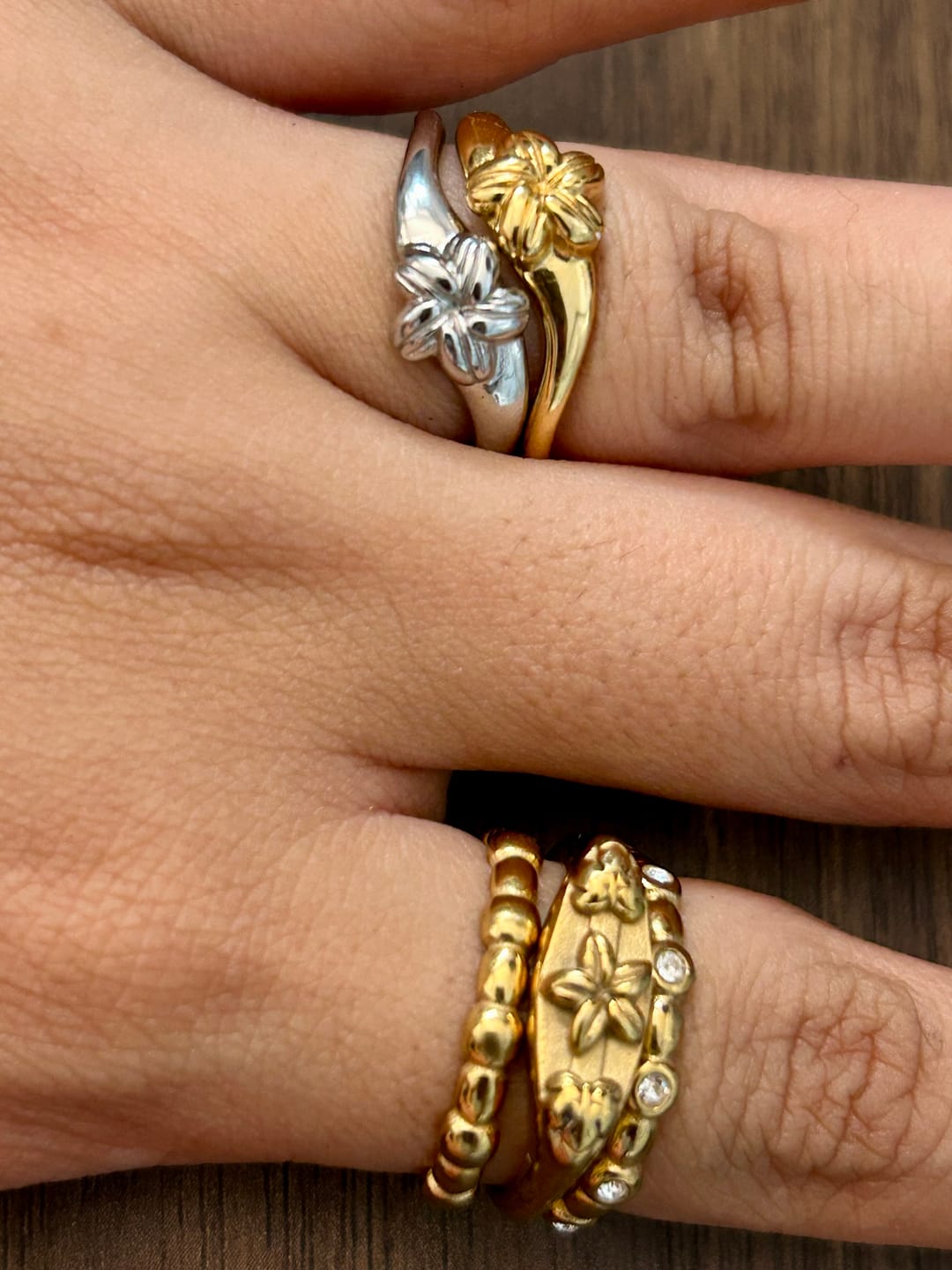 Customer photo review of Cowrie Plumeria Ring