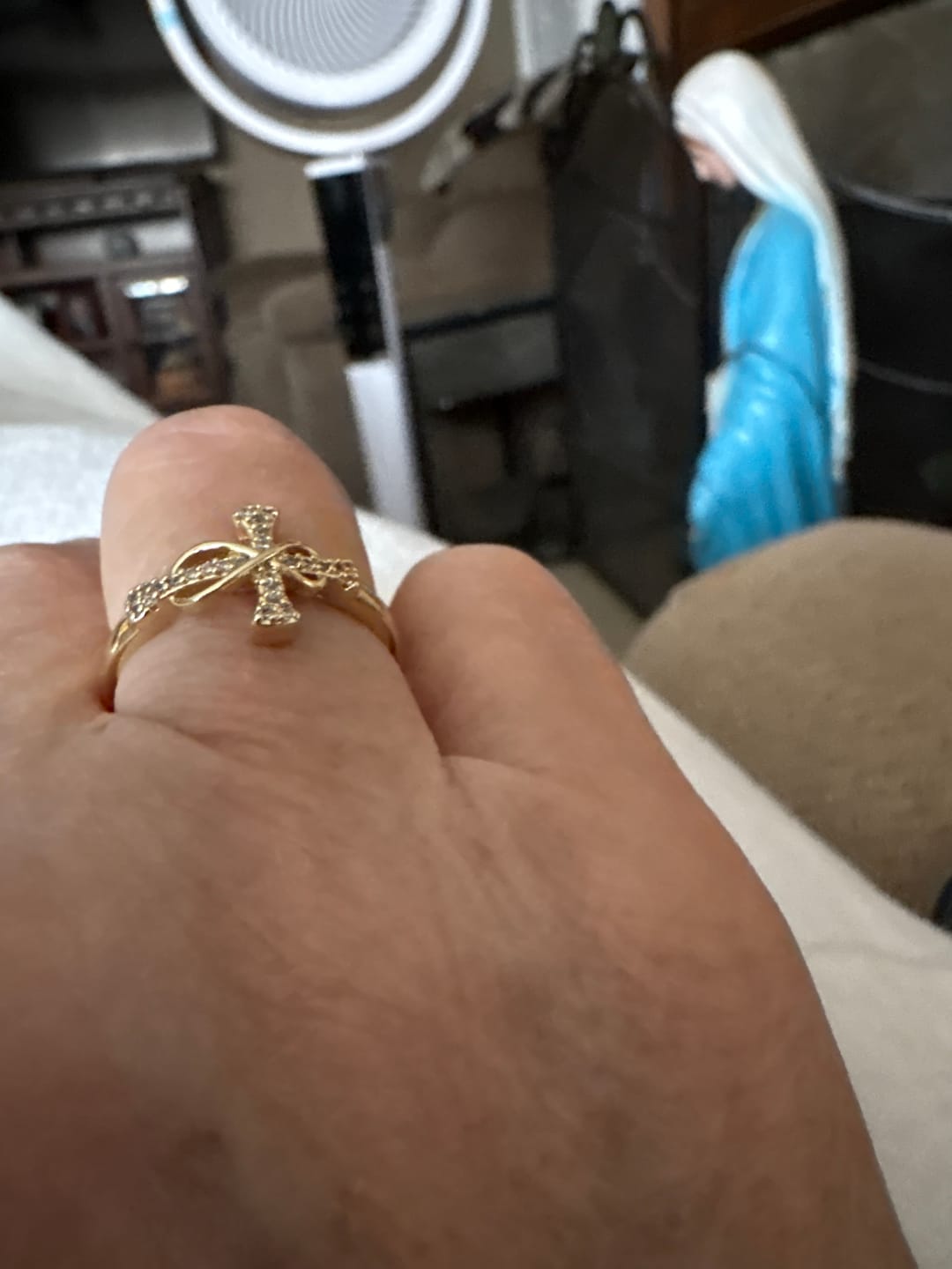 Customer photo review of Christianartworkshop Golden/Silver Mobius Cross Ring: Carry His Grace in Daily Wear
