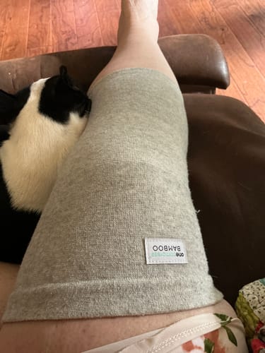 Customer wearing the grey Premium Bamboo Knee Sleeve