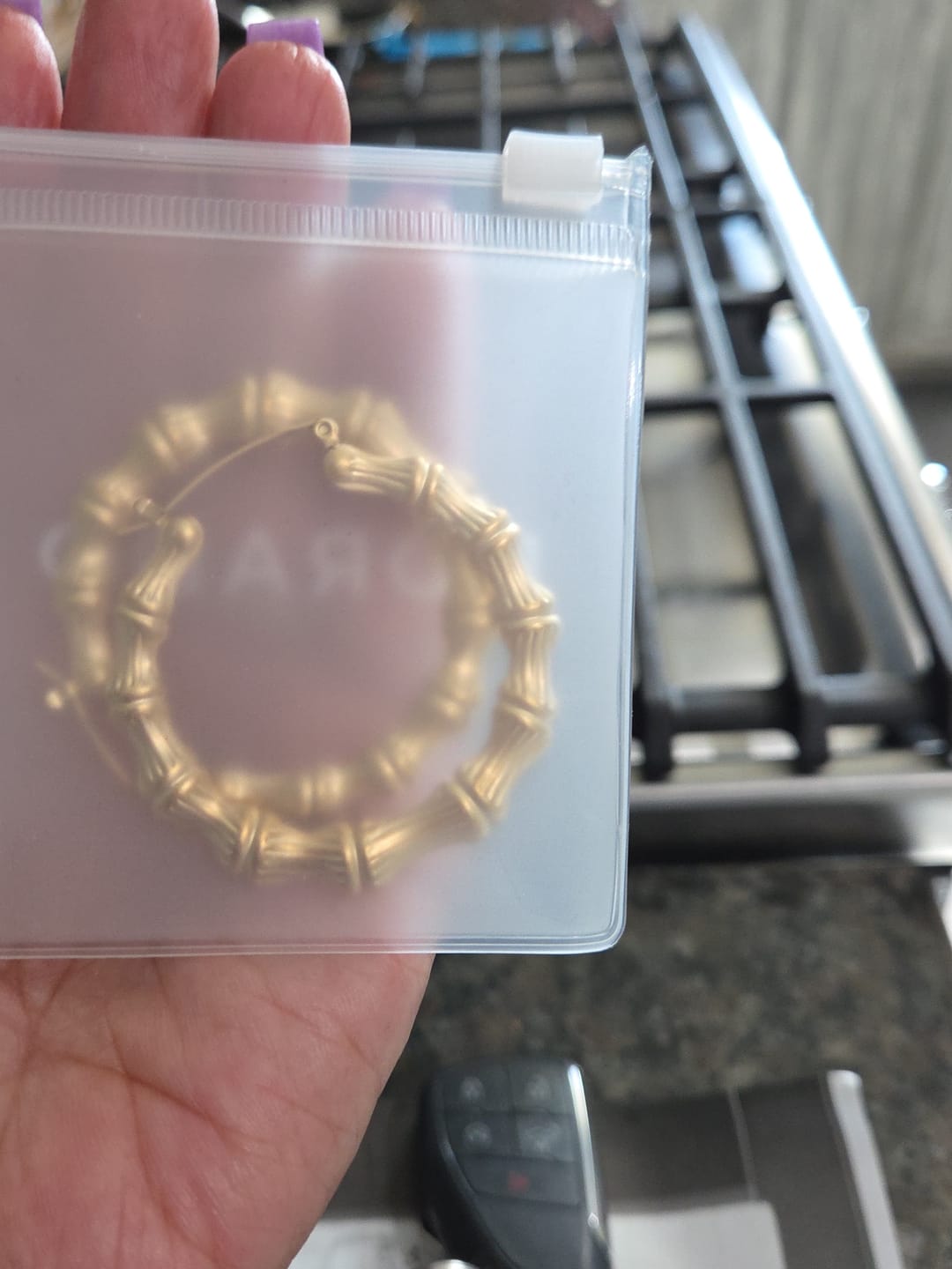Customer photo review of Bamboo Hoop Earrings