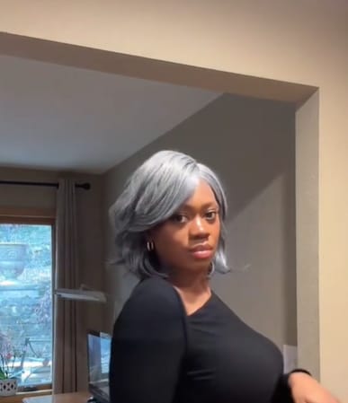 Customer photo review of Luvwin 5x5 Lace Salt & Pepper Side-Part Layered Bob with Natural Waves 100% Human Hair Wig For Mature Women