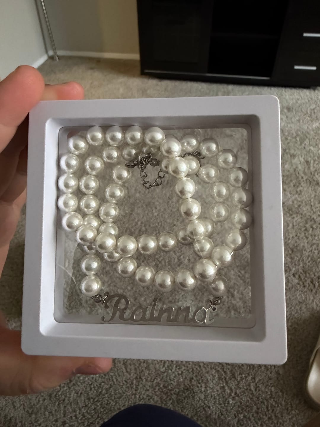Customer photo review of Custom Name Necklace w/ Pearl Chain