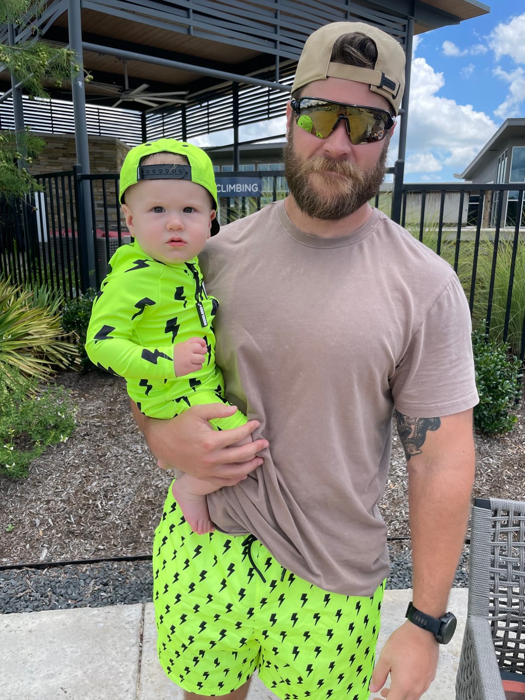 Customer photo review of UPF50+ Boys Swim Romper in Neon Electric Lime x Jagger