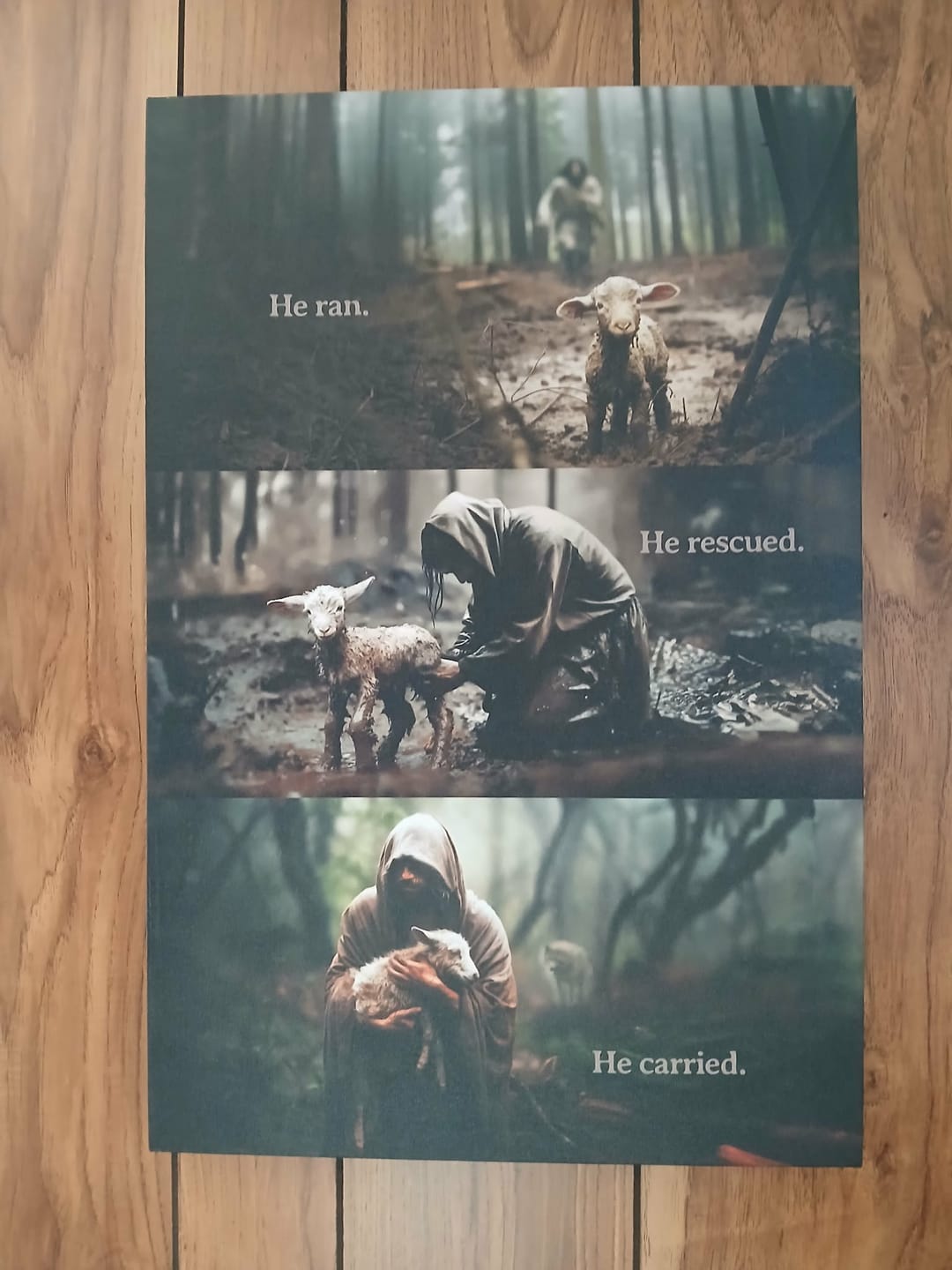 Customer photo review of He Ran, He Rescued, He Carried, Jesus and Lost Sheep, Wall Art Canvas
