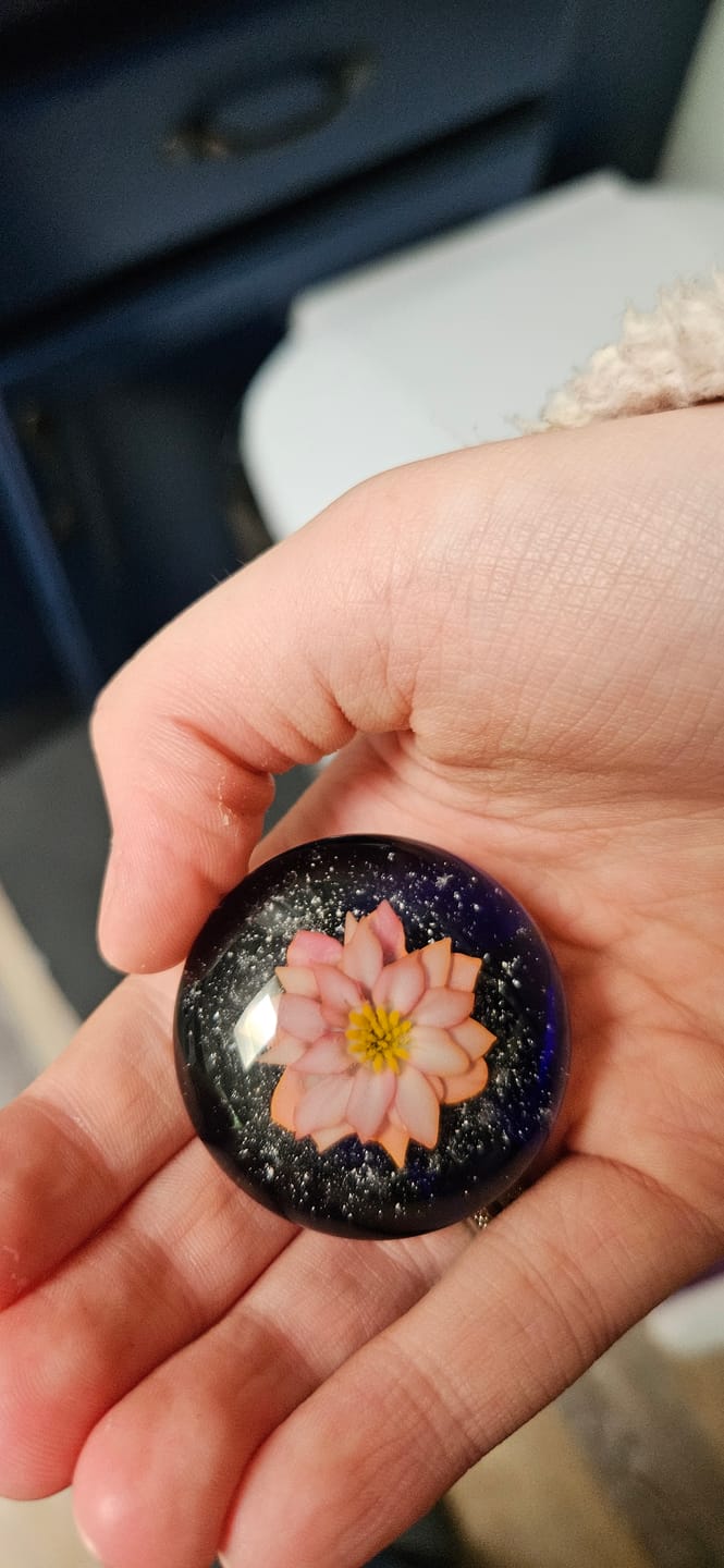 Customer photo review of Lotus Touchstone or Pendant with Infused Cremation Ashes